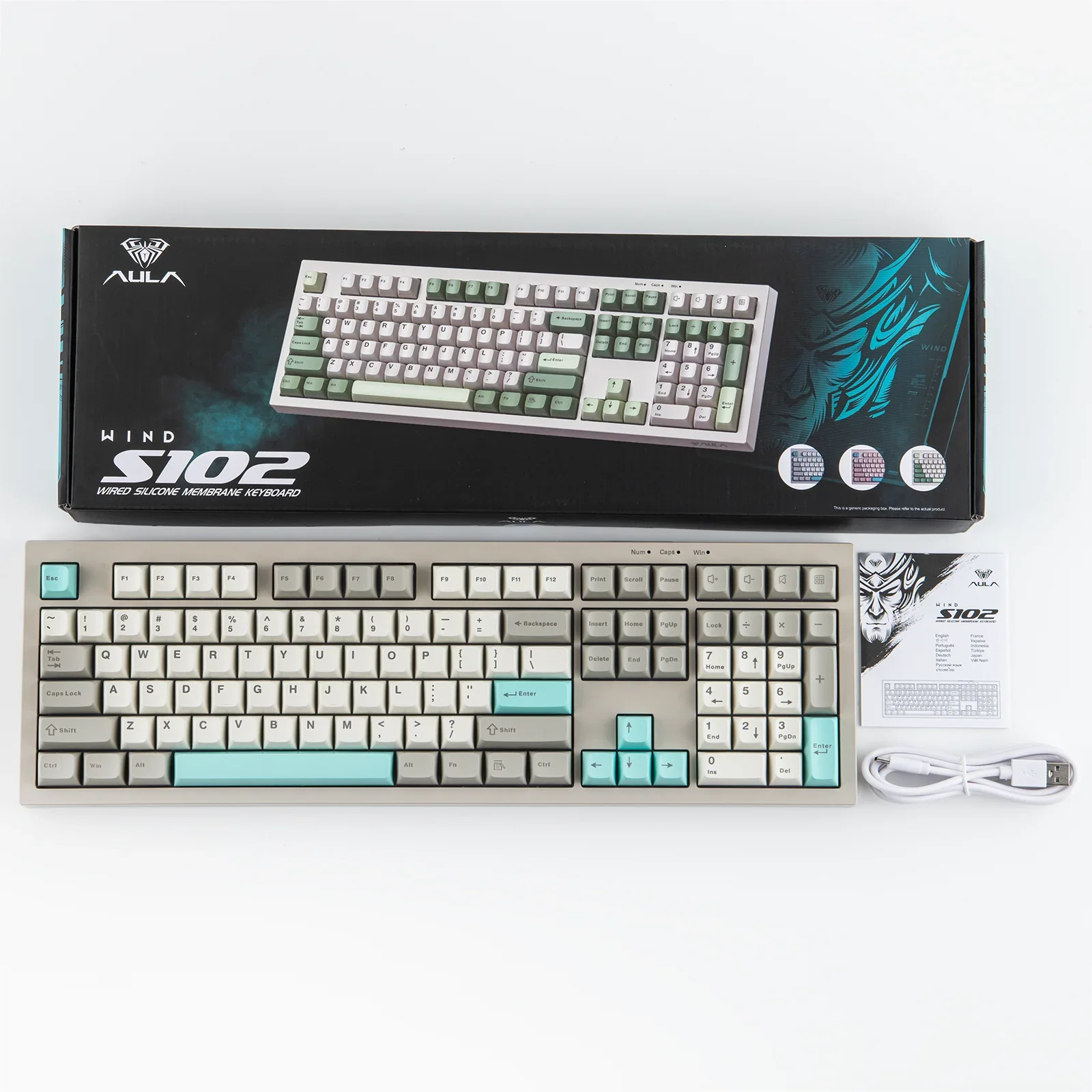 AULA S102 Wired Only Gaming Keyboard with Number Pad Full Size Layout Silent Membrane Creamy Silicone Structure RGB Backlight