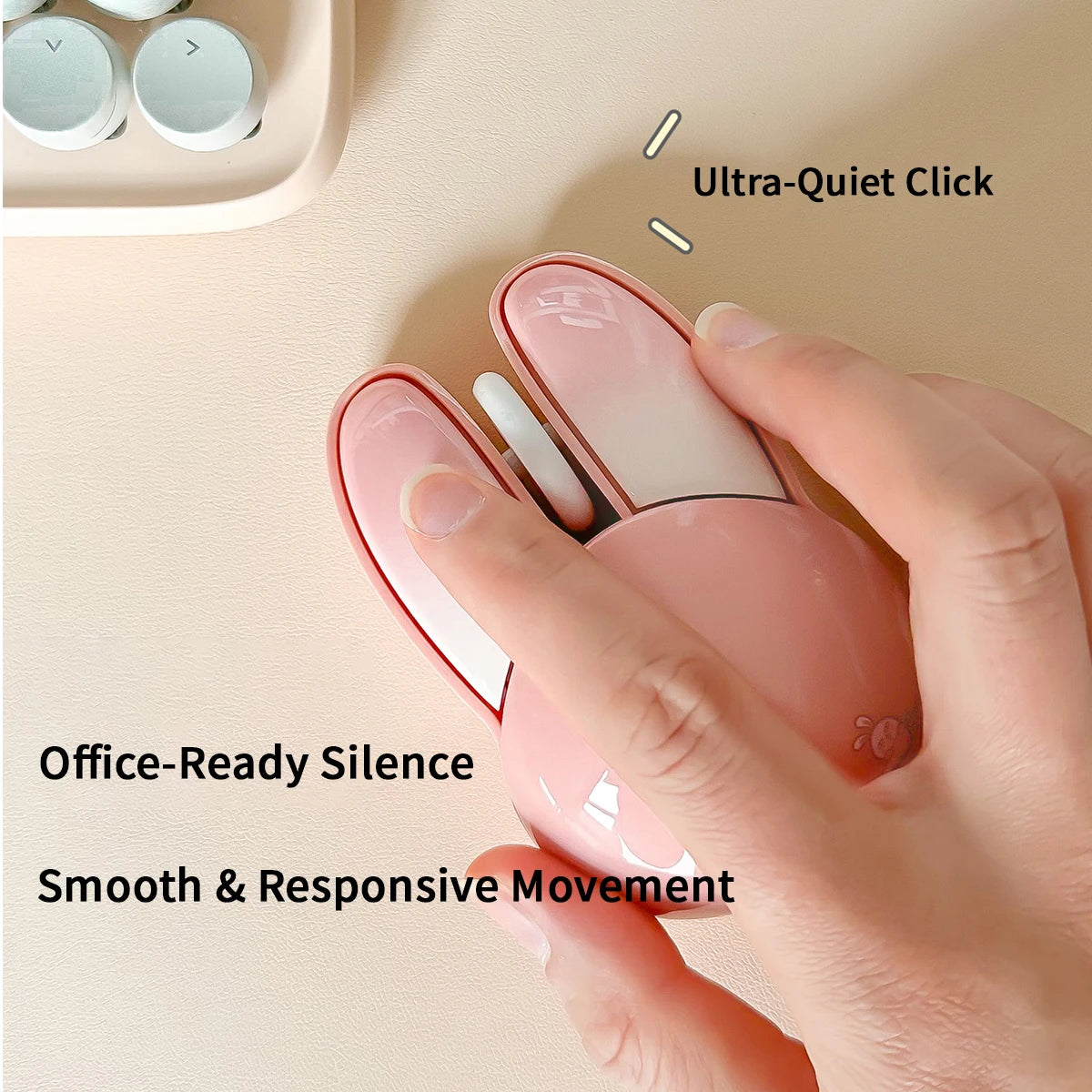 MOFii M6AG Pink Cute Bunny Wireless Mouse, Kawaii High-Design, 2.4G Plug & Play, Compatible with Office Laptops & Desktops