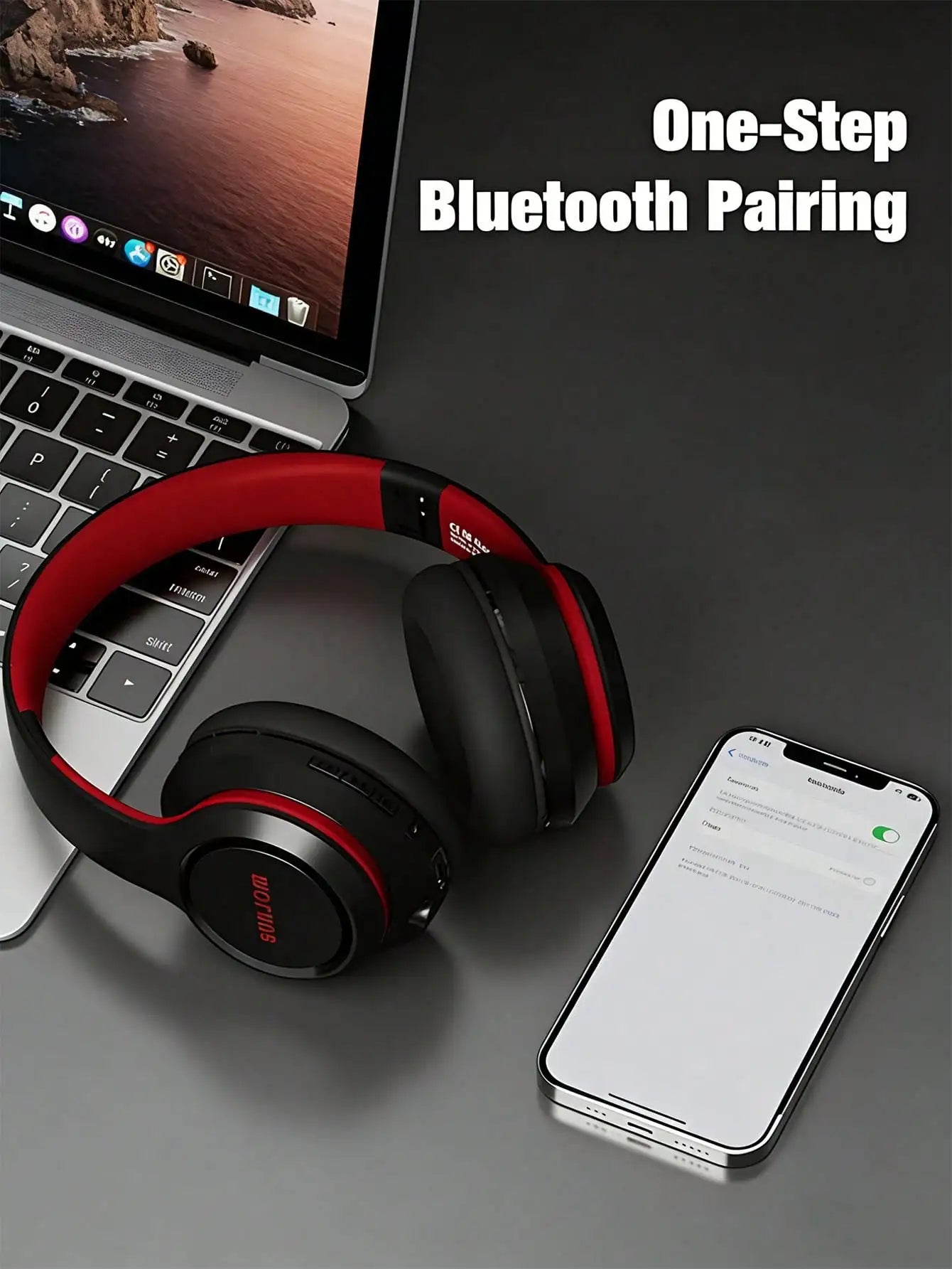 SUNJOM Wireless Bluetooth Over Ear Headphones Up To 28H Battery Life Headset With Microphone Gym Overhead Headphones Compatible With IOS & Android Mobile Phones,Computers,Laptop(Silver)