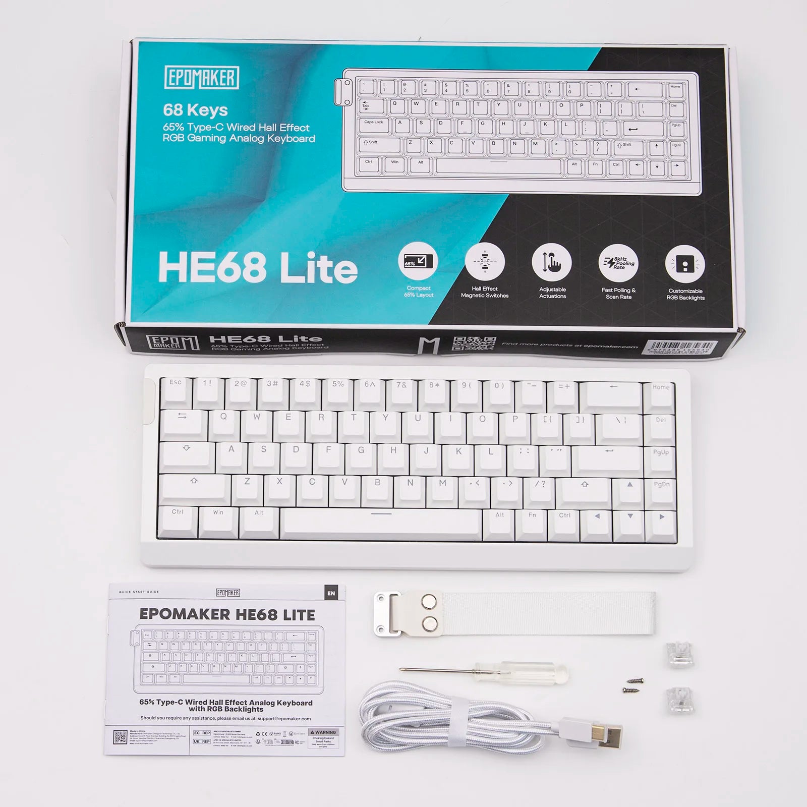 EPOMAKER HE68 Lite 65% ANSI US Layout Tray-Mounted Wired Hall Effect Magnetic Mechanical Keyboard DKS SOCD RGB Backlight