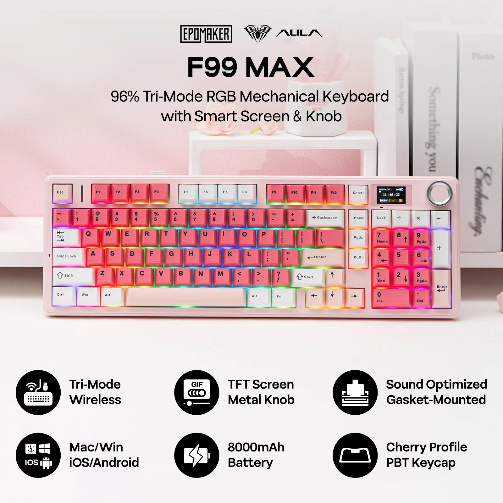 EPOMAKER × AULA F99 MAX 96% ANSI US QWERTY Layout Tri-mode Wireless Mechanical Gaming Keyboard Custom Software & 8000mAh Battery
