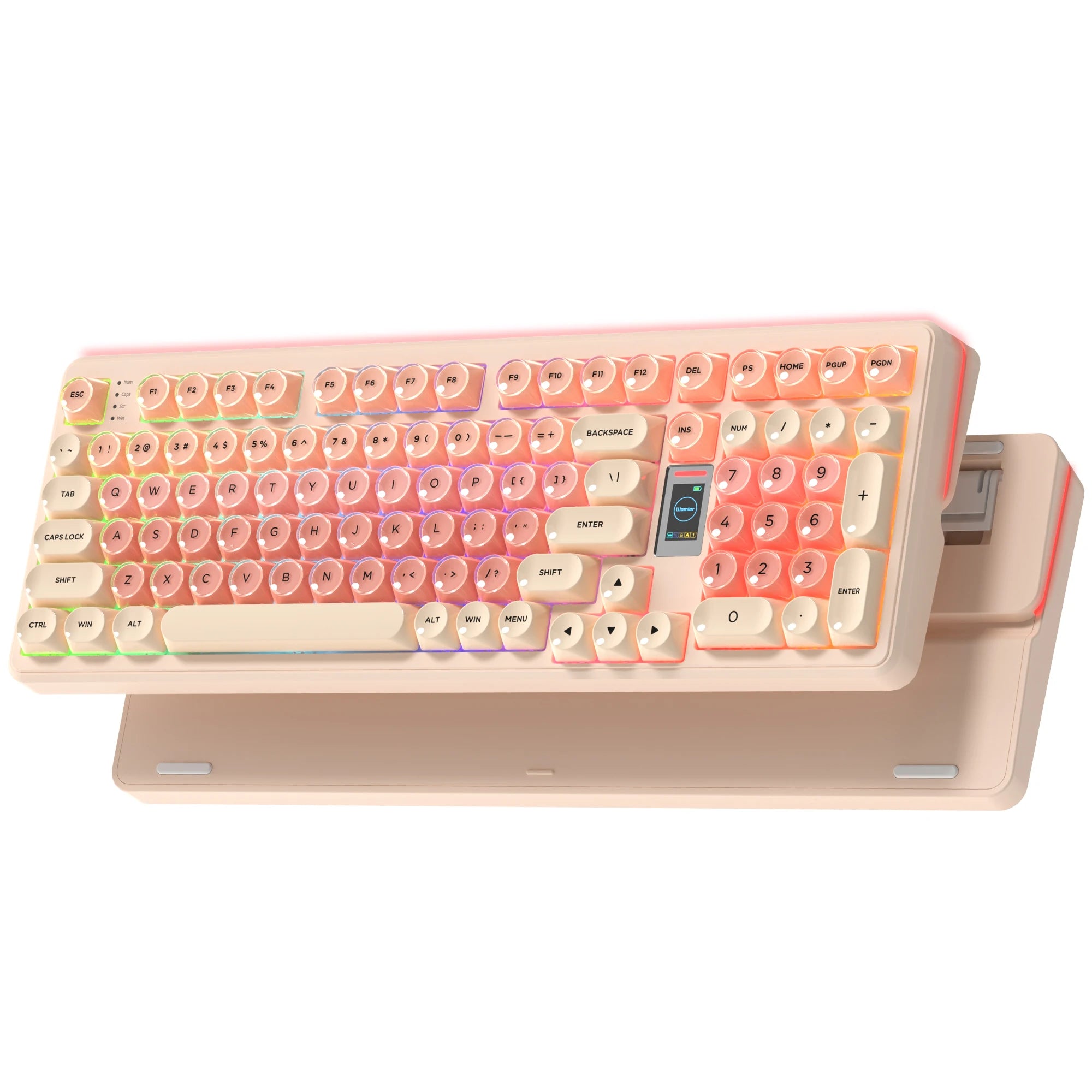 WK98 98% Pink Foundation Keyboard Gaming Mechanical Keyboard 3 Mode with Multimedia Screen RGB Backlit for Win/Mac,Pink