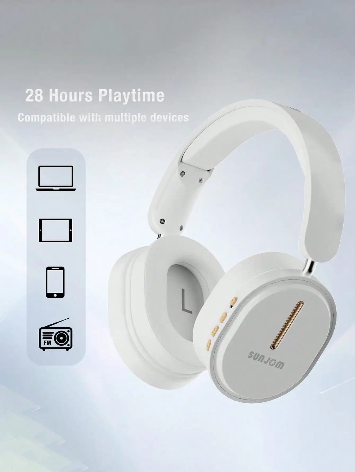 SUNJOM Wireless Bluetooth Over Ear Headphones Up To 28H Battery Life Headset With Microphone Gym Overhead Headphones Compatible With IOS & Android Mobile Phones,Computers,Laptop(Silver)