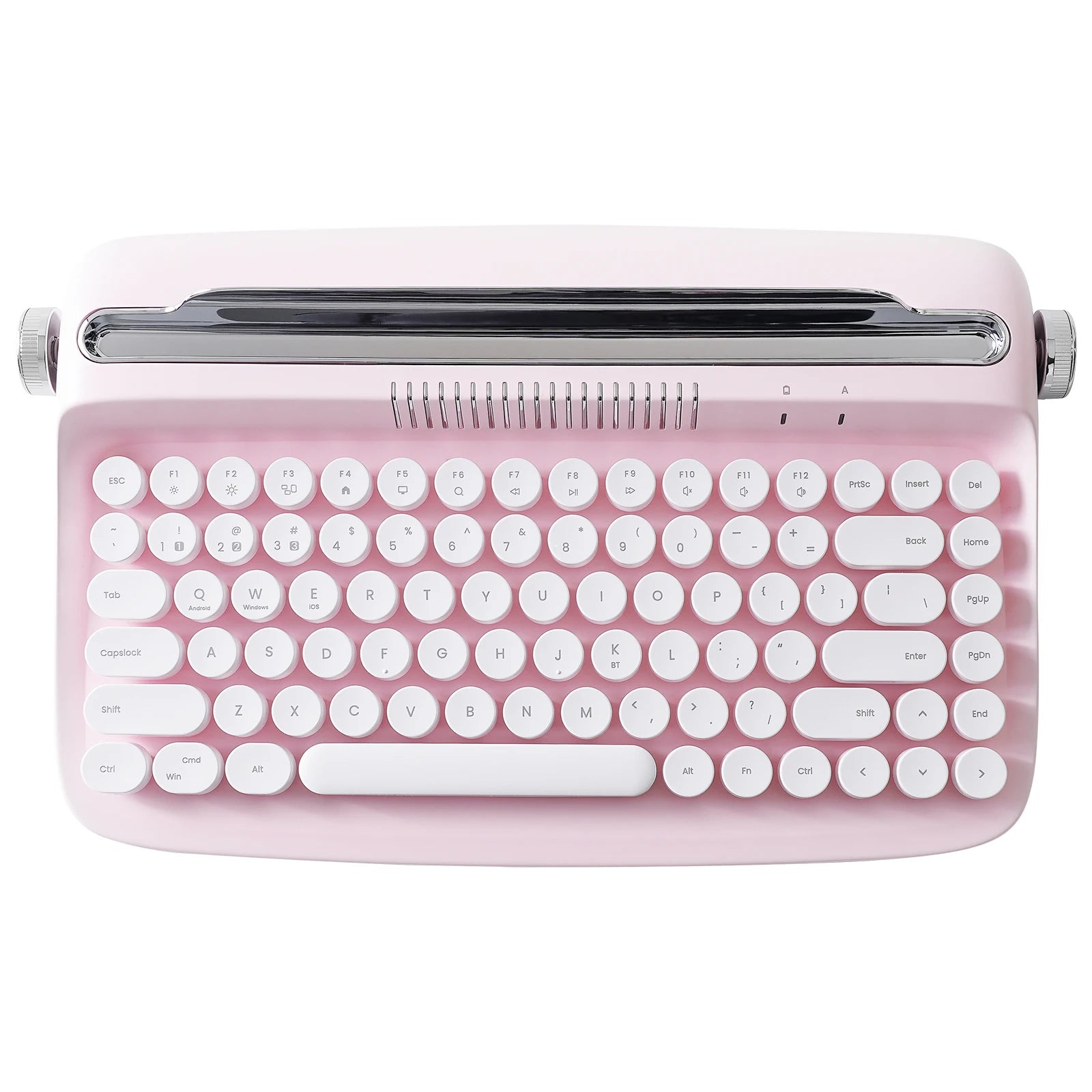 YUNZII B303 Pink Wireless Typewriter Keyboard, Retro Bluetooth Aesthetic Membrane Keyboard with Adjusted Stand for Multi-Device