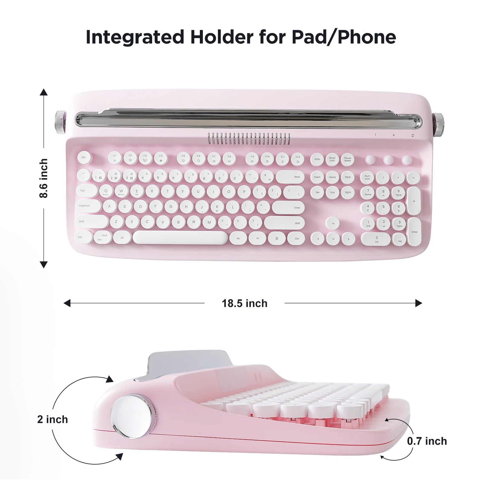 YUNZII ACTTO B503 Wireless Keyboard, Bluetooth Retro Typewriter Aesthetic Membrane Keyboards, Integrated Stand for Multi-Device