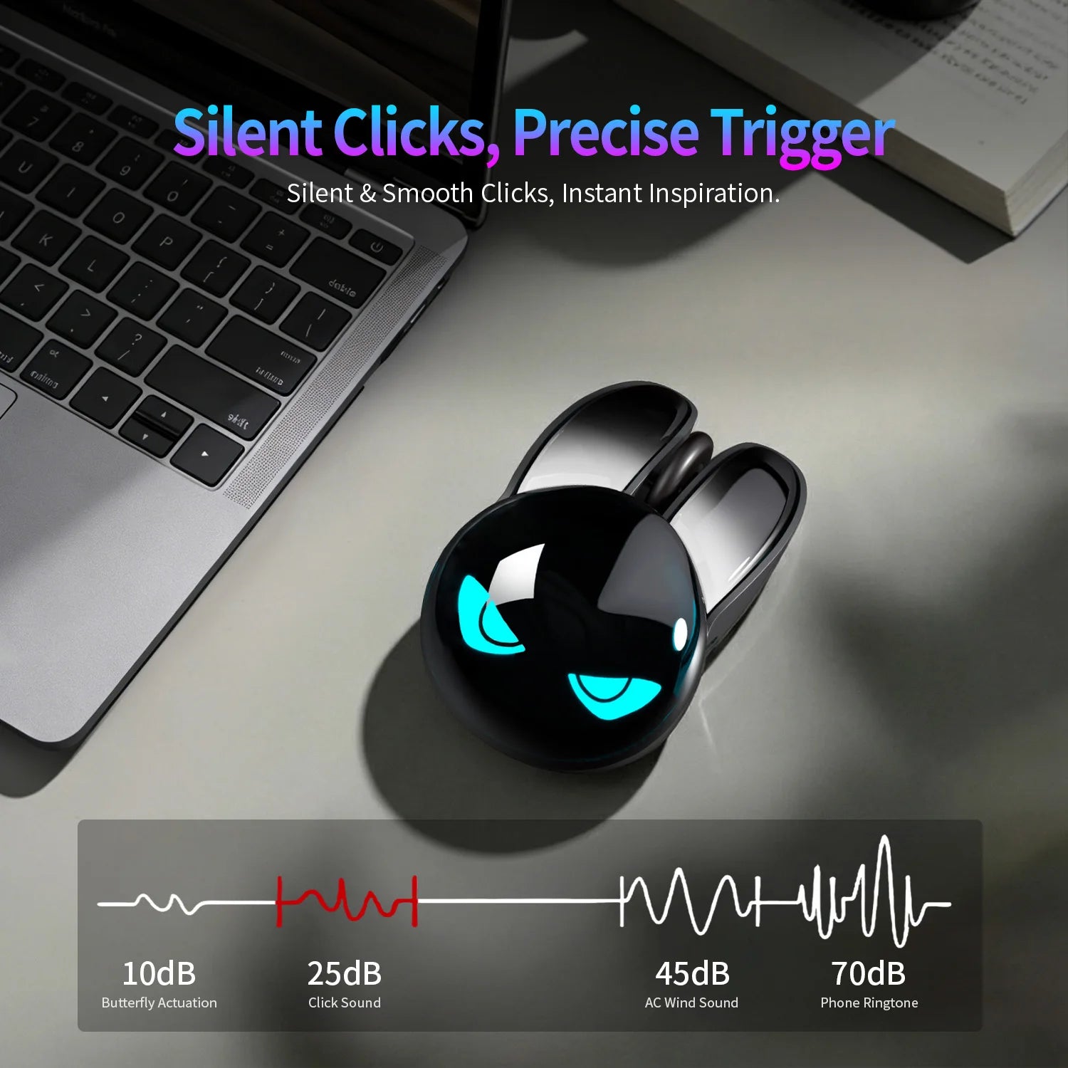MOFii Rabbit Dual-Mode Wireless Rechargeable Mouse, Gradient Black Bunny Ears, RGB Silent Click Mouse for Office & Gaming