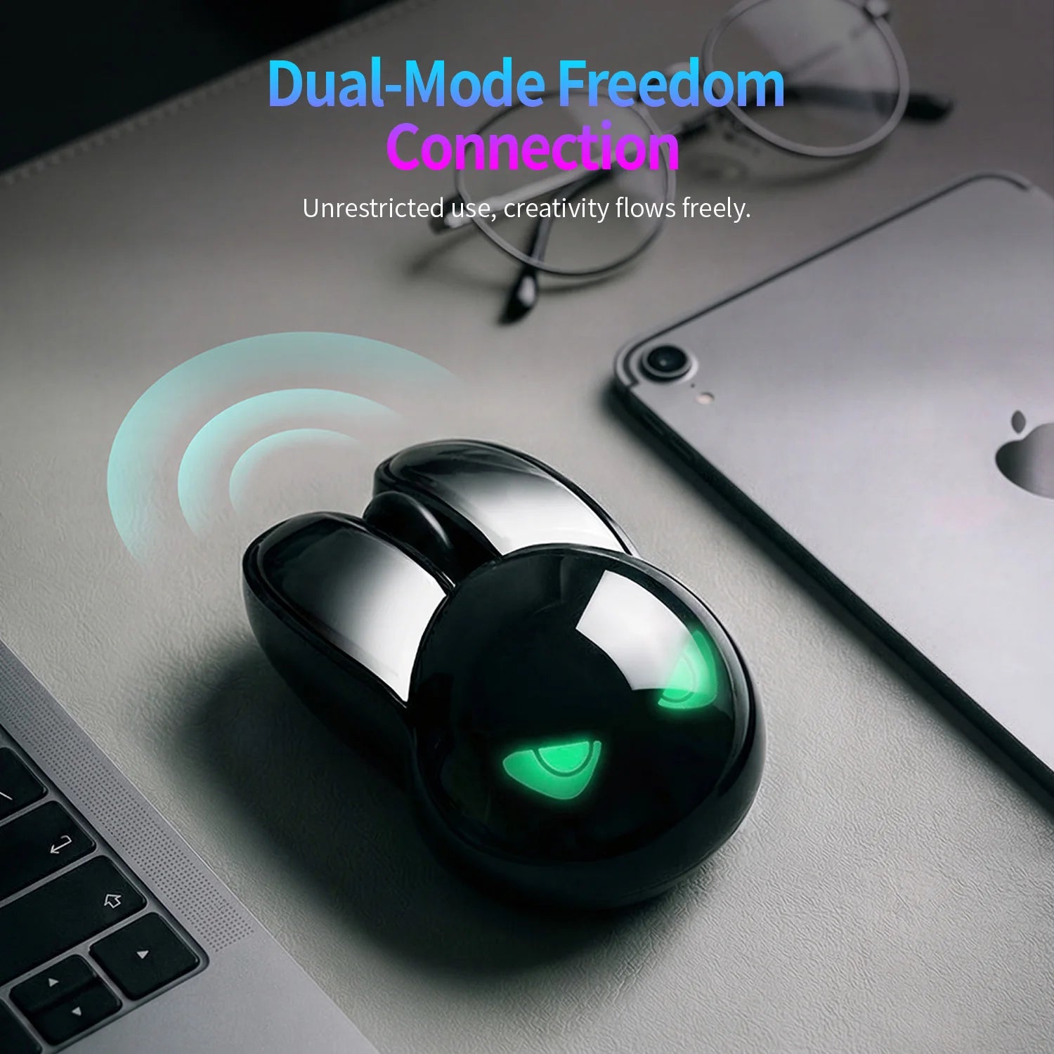 MOFii Rabbit Dual-Mode Wireless Rechargeable Mouse, Gradient Black Bunny Ears, RGB Silent Click Mouse for Office & Gaming