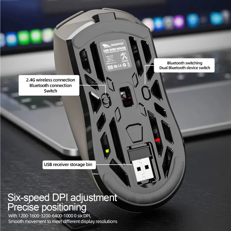 2026 New SMAILWOLF RS8 Gaming Mouse Bluetooth Wireless Three-mode Lightweight Hollow Design 1K Return Computer Long Battery Life