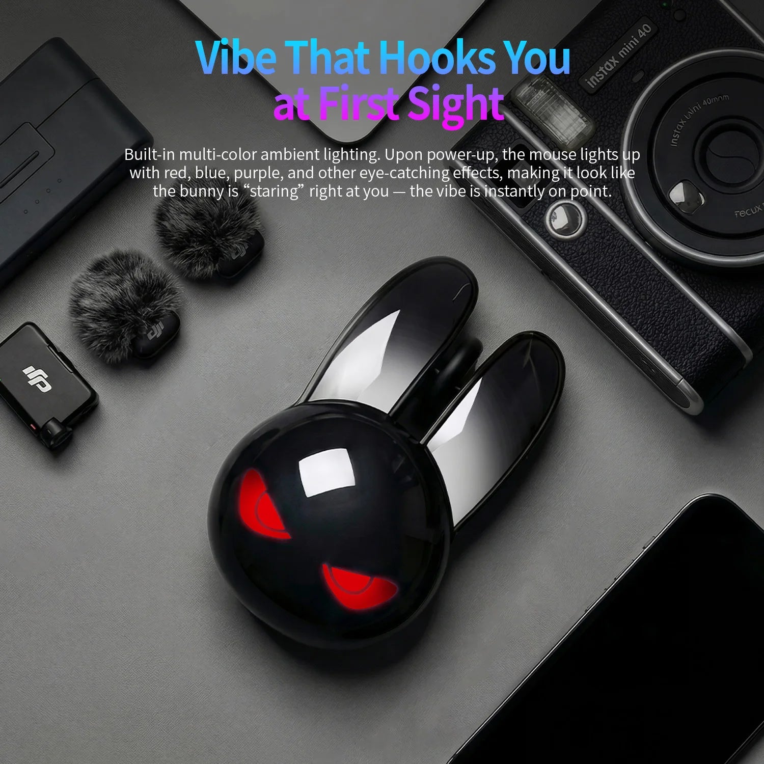 MOFii Rabbit Dual-Mode Wireless Rechargeable Mouse, Gradient Black Bunny Ears, RGB Silent Click Mouse for Office & Gaming