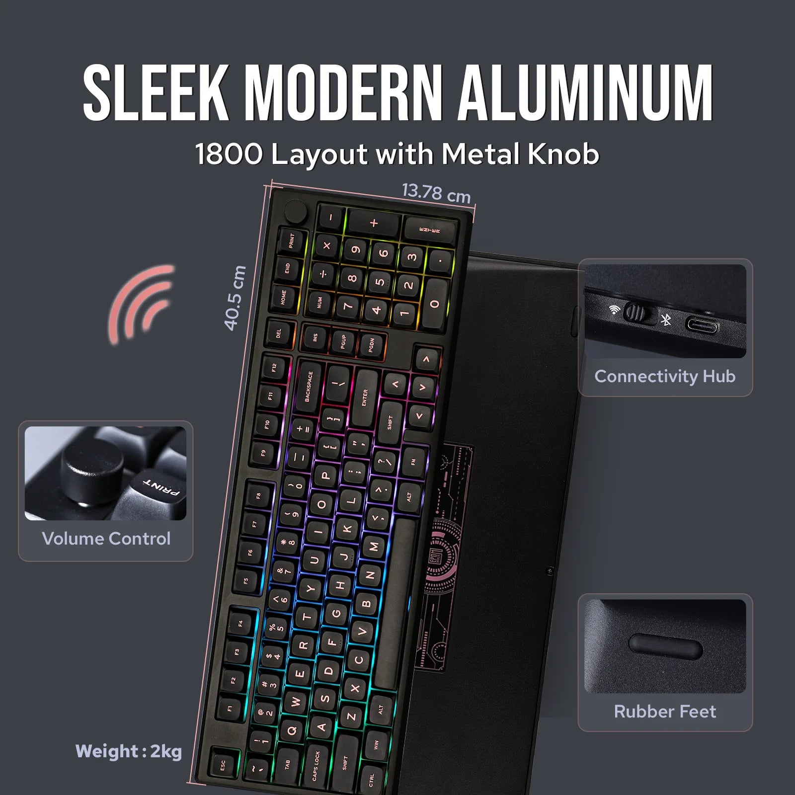 EPOMAKER Galaxy100 QMK/VIA 1800 ANSI Layout Aluminum Gasket Wired/BT5.0/2.4Ghz Mechanical Gaming Keyboard with 8000mAh Battery